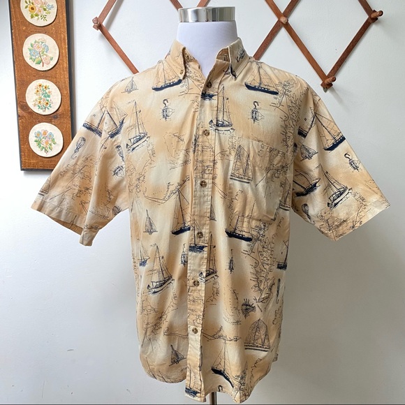Puritan Other - 🍄 5/$30 Vintage Nautical Sailor Allover Print Button Down Shirt